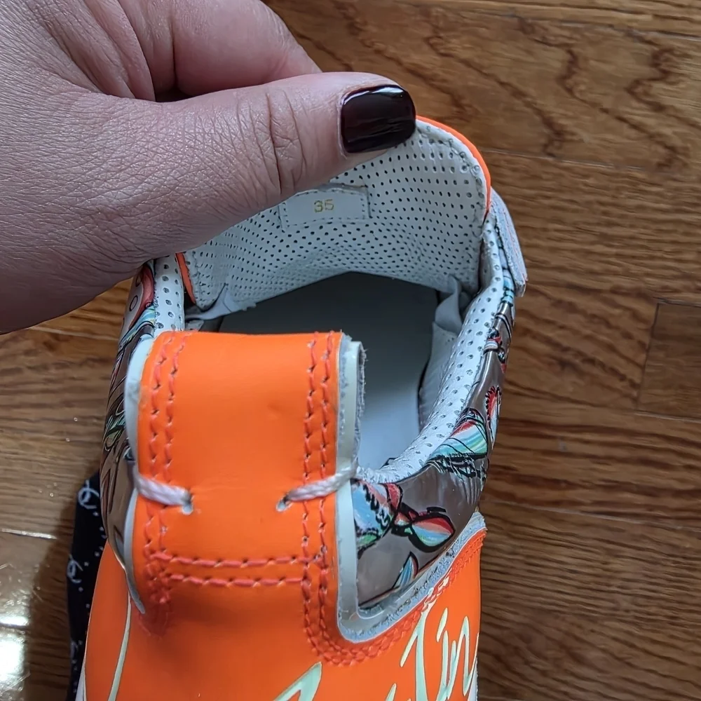 Christian Louboutin Kids Bright Orange and Metallic Sneakers